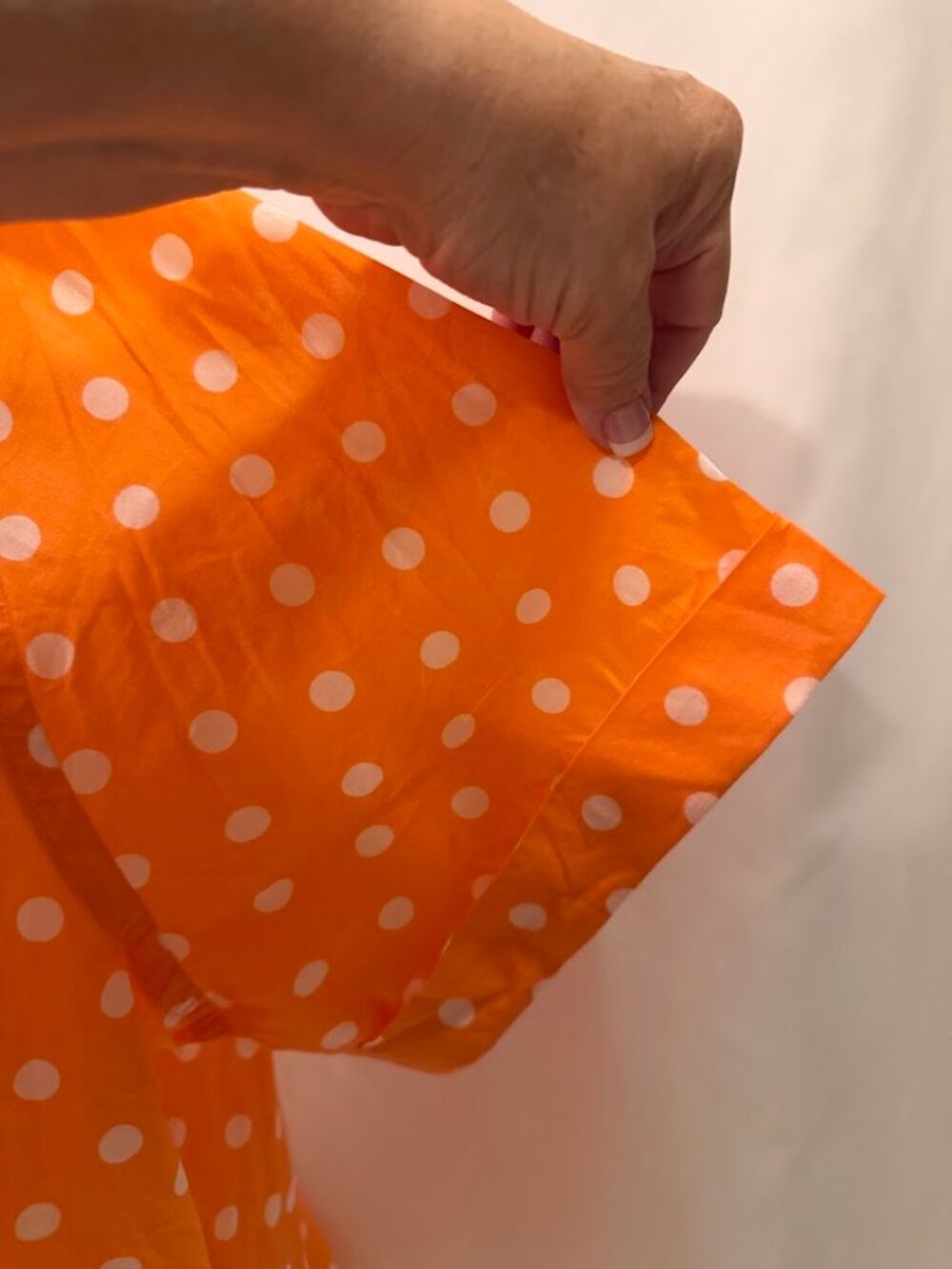Women's Orange and White Polka Dot Short-Sleeve Cotton Button-Down Shirt - 3x - Picture 15 of 16